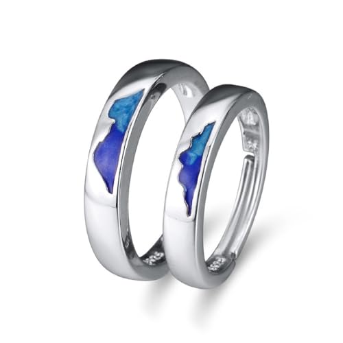 Glänzende, Verstellbare Passende Ringe Für Paare – Offener Ring Mit Blauen Emaille-Wolken Mit Farbverlauf Für Damen Und Herren, Eheringe, Schicker Charme Für Ewigkeit, Schmuck, Accessoires, Gesc von UOMSKTY