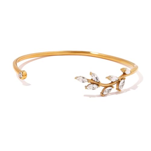 Glänzender, Offener Zirkon-Armreif Für Damen - Luxuriöse Manschettenarmreifen, Vintage-Zweige Und Blätter, Verstellbares Armband, Charm-Trend, Schmuck-Accessoires, Damen, Mädchen, Geschenk, Vers von UOMSKTY