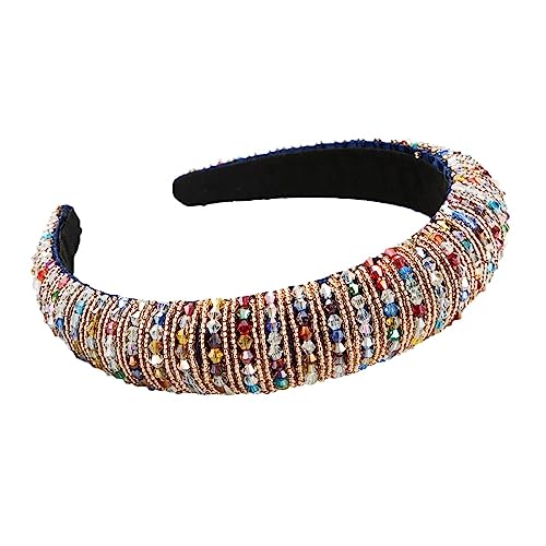 Haarreif Für Damen, Zart, Bunt, Mit Kristallperlen, Charm, Mädchen-Stirnband, Barock-Schwamm, Breite Kopfbedeckung, Zubehör, Neuheit, Trend, Haarkrone, Schmuck, Outdoor-Party-Kopfbedeckung, Bunt, von UOMSKTY