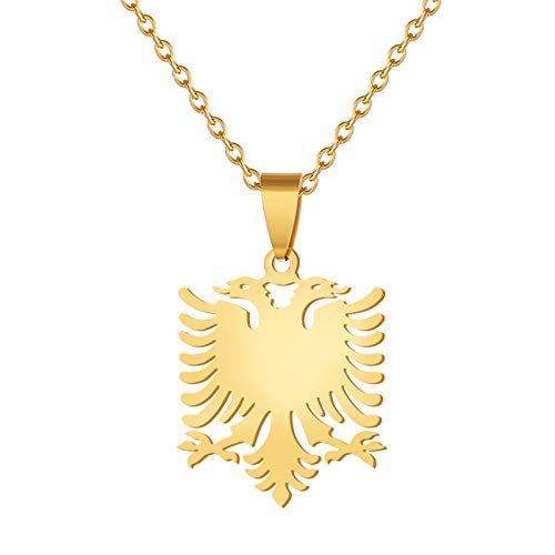 Halskette Mit Albanischem Adler-Karten-Anhänger – Albanischer Country-Mode-Charm,Hip-Hop-Wasserwelle,Dünne Kette,Zierlicher Patriotischer Schmuck,Ethno-Stil,Damen,Herren,Mädchen,Unisex,Geschenke,G von UOMSKTY