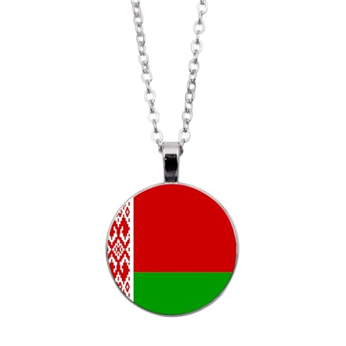 Halskette Mit Anhänger Mit Belarussischer Flagge,Schmuck,Kreativer Glas-Cabochon-Anhänger Mit Belarussischer Flagge,Patriotischer Schmuck,Pullover-Halskette Für Frauen Und Mädchen,Geschenk,Weiß,4 von UOMSKTY