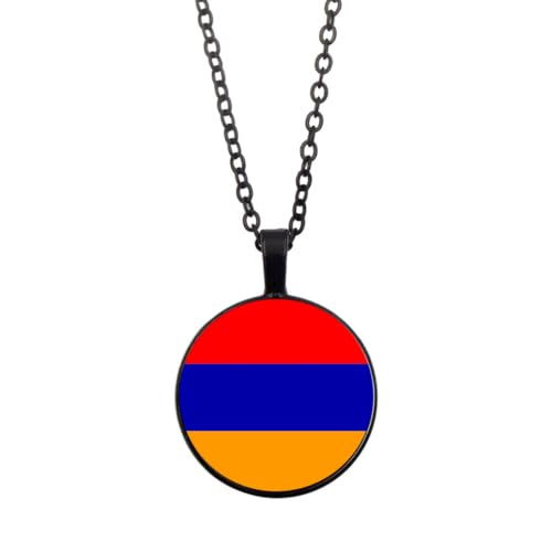 Halskette Mit Flaggen-Anhänger Der Republik Armenien,Schmuck,Flaggenbanner,Zeit-Edelstein-Glas-Cabochon-Anhänger,Kreis-Jubiläums-Anhänger-Halskette Für Patriotische Frauen Und Männer,Schwarz,45 von UOMSKTY