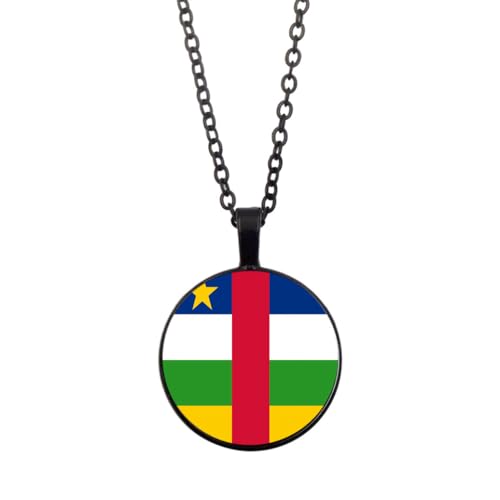 Halskette Mit Flaggen-Anhänger Der Zentralafrikanischen Republik,Schmuck,Flaggenbanner,Zeit-Edelstein-Glas-Cabochon-Anhänger,Kreis-Jubiläums-Anhänger-Halskette Für Patriotische Frauen Und Männer von UOMSKTY