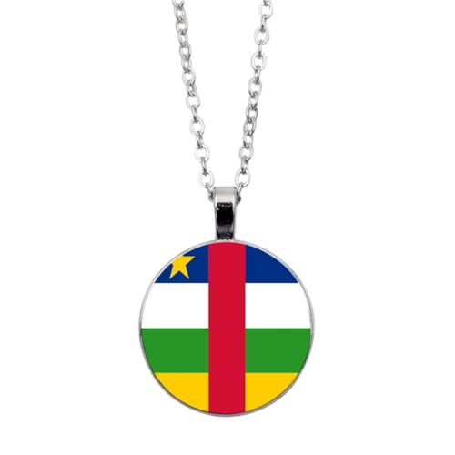 Halskette Mit Flaggen-Anhänger Der Zentralafrikanischen Republik,Schmuck,Flaggenbanner,Zeit-Edelstein-Glas-Cabochon-Anhänger,Kreis-Jubiläums-Anhänger-Halskette Für Patriotische Frauen Und Männer von UOMSKTY