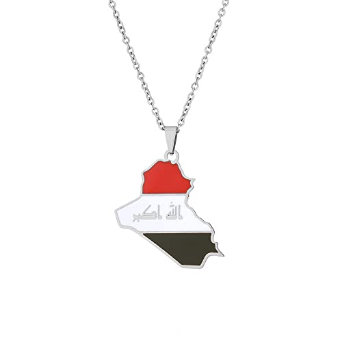 Halskette Mit Karte Der Republik Irak – Charm-Anhänger Mit Irak-Flagge Und Namen,Nationalgrenzen-Schmuck,Irak-Nationalumriss-Anhänger-Halskette Für Damen Und Herren,Schmuck,Urlaub,Party,Geschenk,W von UOMSKTY