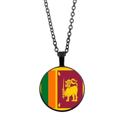 Halskette Mit Sri-Lanka-Flagge-Anhänger,Schmuck,Kreativer Glas-Cabochon-Anhänger Mit Sri-Lanka-Flagge,Patriotischer Schmuck,Pullover-Halskette Für Frauen Und Mädchen,Geschenk,Schwarz,45 + 5 Cm von UOMSKTY