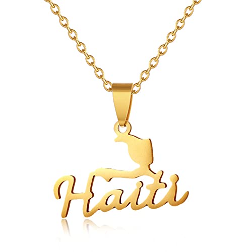 Halskette Mit Trendigem Geometrischem Haiti-Karten-Anhänger – Personalisierter,Minimalistischer,Ausgehöhlter Haiti-Schmuck,Haiti-Landumriss,Schlüsselbeinkette,Halsband,Schmuck-Halskette,Gelb,50 Cm von UOMSKTY