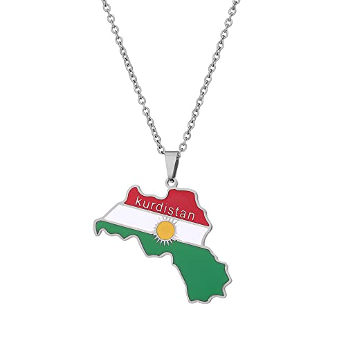 Halsketten Mit Anhänger Mit Karte Der Region Kurdistan – Kurdischer Schmuck,Halskette Mit Anhänger Für Damen Und Herren,Halskette Mit Emaille-Anhänger,Halskette Mit Flagge,Regionskarte,Kurdischer von UOMSKTY