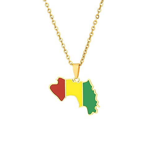 Halsketten Mit Anhänger Mit Karte Von Guinea – Guinea Ethnische Landumriss-Emaille-Karten-Halsketten Mit 50 Cm Langer Kette,Hip-Hop-Patriotismus-Karten-Charm-Schmuck Für Frauen,Männer,Paare,Gelb,5 von UOMSKTY