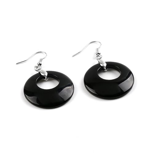 Handgefertigte Natürliche Schwarze Onyx-Ohrringe Für Damen – Hohl,Rund,Für Damen Mit Schwarzem Stein,Natürlicher Kristall-Tigerauge-Anhänger,Ohrring,Schmuck,Geschenke Für Weihnachten,Geburtstag von UOMSKTY