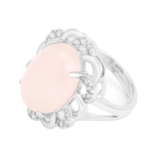 Handgefertigter Damen-Rosenquarz-Ring – Kreative Eiform,Vier Zinken-Intarsien,Reiki-Chakra,Rosa,Offener,Verstellbarer Ring,Modischer,Eleganter Yoga-Geburtstag,Täglicher Schmuck Für Damen,Rosa,Verst von UOMSKTY