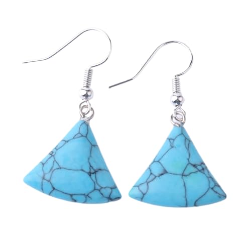 Klassische Türkisfarbene Tropfenohrringe – Böhmische Personalisierte Geometrische Kleine Fächerförmige Tropfenohrringe,Natürlicher Blauer Türkis-Ohrring Für Damen,Reiki-Schmuck,Passend Für Pa von UOMSKTY