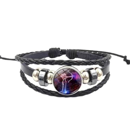 Leuchtende Armbänder Mit Sternzeichen Schütze – Leuchtendes Armband Mit Sternzeichen Im Vintage-Stil, Schwarzes Lederarmband, Verstellbares Handgefertigtes Gewebtes Armband Für Damen Und Herren, von UOMSKTY