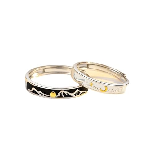 Luxuriöser Versprechensring Für Paare – Romantische Sonnen- Und Mond-Eheringe, Eleganter, Glänzender, Verstellbarer Emaille-Ring, Charme Exquisiter Jubiläumsschmuck-Accessoires Für Frau Und Man von UOMSKTY