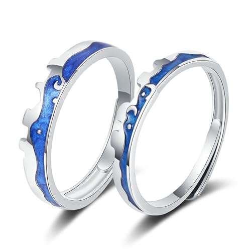 Luxus-Egagement-Ring Für Paare – Romantisches Versprechen, Eheringe, Blaue Emaille, Unregelmäßige Welle, Verstellbarer Ring, Charme Exquisiter Jubiläumsschmuck-Accessoires Für Frau Und Mann, Ei von UOMSKTY