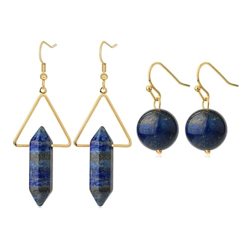 Modische Lapislazuli-Tropfen-Set-Ohrringe – Spitze Sechseckige Pfosten-Ohrringe,Vielseitiger,Eleganter Retro-Charm-Damenmode-Schmuck,Blau von UOMSKTY