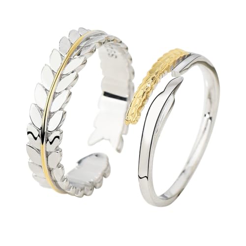 Modische S925-Ringe Für Paare - Kontrastfarbene Weizenohren, Verstellbarer Ring, Schmuck, Trendiger Offener Ring, Exquisite Ewigkeitsversprechen-Eheringe Für Liebhaber, Männer Und Frauen, Ein Paar von UOMSKTY