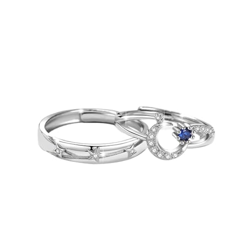 Modische S925-Ringe Für Paare - Trendige Sterne, Mondspur, Verstellbarer Ring, Schmuck, Luxuriöser Zirkon-Offener Ring, Exquisite Eheringe Für Liebhaber, Ewigkeitsversprechen, Männer Und Frauen, von UOMSKTY