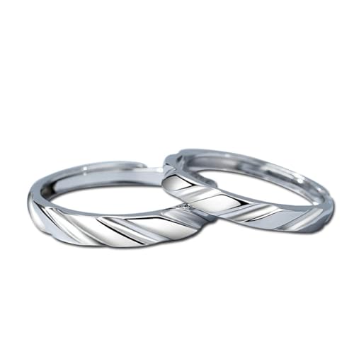 Modische S925-Verlobungsringe Für Paare - Minimalistischer, Verstellbarer Ring, Offener Ring Mit Glänzenden Geometrischen Streifen, Romantische Verlobung, Eheringe, Ewigkeitsschmuck, Accessoires, G von UOMSKTY