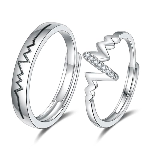 Modische Versprechensringe Für Paare – Herzschlag-Welligkeit, Verstellbarer Ring, Glänzender Zirkon, Geometrischer Offener Ring, Charme, Exquisite Verlobung, Eheringe, Schmuckzubehör, Geschenk, E von UOMSKTY