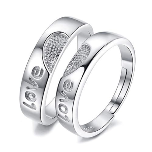 Modische Versprechensringe Für Paare – Romantischer Liebesherztext Mit Prägung. Verstellbarer Ring, Geometrischer Offener Ring, Charm-Trend, Verlobung, Eheringe, Schmuckzubehör, Geschenk, Ein Paa von UOMSKTY