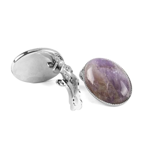 Natürliche Amethyst-Ohrclips – Nicht Perforierte Ovale Amethyst-Achat-Ohrringe,Schmuck,Modischer,Lässiger Geometrischer Schmuck Für Damen,Lila von UOMSKTY