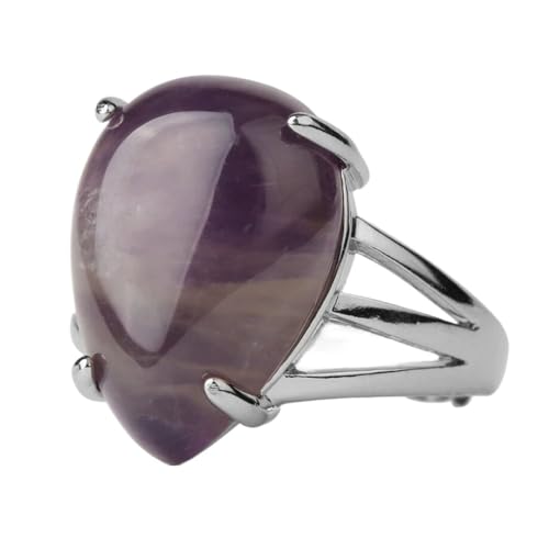 Natürliche Amethyst-Ringe Für Frauen – Wassertropfen-Kristall-Naturstein,Klassisch,Handgefertigt,Vier Zinken-Intarsien,Lila Stein-Fingerringe,Größenverstellbarer Kristallschmuck Oder Party-Schmuc von UOMSKTY