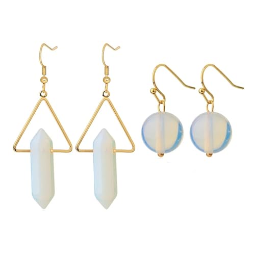 Natürliche Opal-Tropfen-Set-Ohrringe – Spitze Sechseckige Säule,Geometrisch,Handgefertigte Tropfen-Ohrringe,Vintage,Einzigartige Runde Kristall-Ohrringe,Schmuck Für Frauen Und Mädchen,Geschenke,W von UOMSKTY