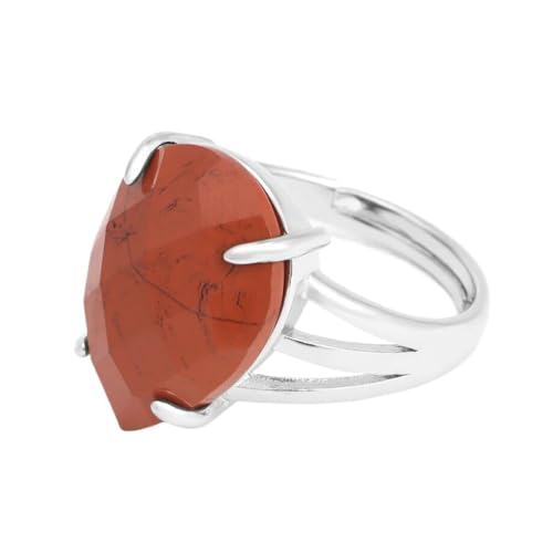 Natürliche Rote Jaspis-Ringe Für Damen – Modischer,Facettierter Wassertropfen-Anhänger Mit Vier Zinken-Inlay-Öffnungsringen Aus Naturstein,Verstellbarer Roter Schmuck,Meditationsgeschenke Für Fr von UOMSKTY