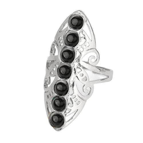 Natürliche Schwarze Achat-Öffnungsringe – Einzigartiger Hohler Blumenring Mit Schwarzen Chakra-Steinperlen Und Aventurin In Verstellbarer Größe,Modischer,Exquisiter Ring Für Männer Und Frauen,R von UOMSKTY