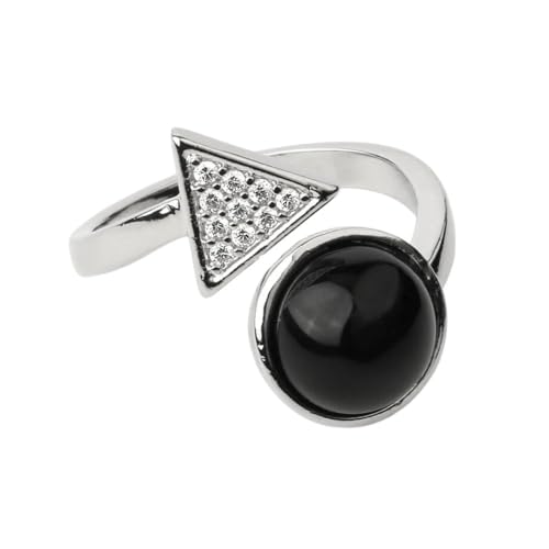 Natürliche Schwarze Onyx-Ringe Mit Verstellbarer Öffnung Für Damen – Schicke,Handgefertigte Fingerringe Mit Zirkon-Intarsien In Form Eines Dreiecks,Schlichter Charme,Schwarze Edelsteinringe Für D von UOMSKTY