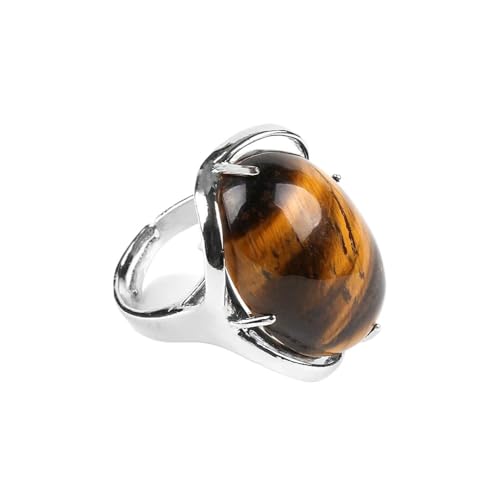 Natürlicher Tigerauge-Ring Für Damen – Modischer Charme,Runder Reiki-Kristall,Böhmischer Natursteinring,Verstellbarer Brauner Schmuck,Meditationsgeschenke Für Damen Und Herren,Braun,Verstellbar von UOMSKTY