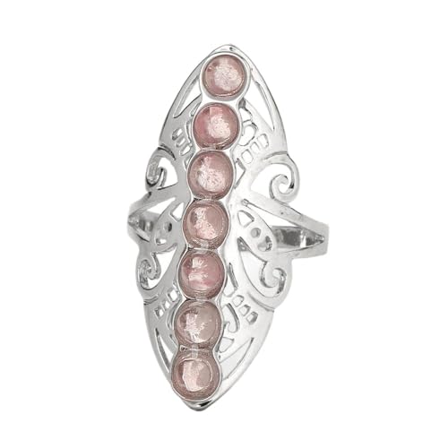 Natürlicher Wassermelonen-Kristall-Öffnungsring – Einzigartige Hohle Blumenperlen,Reiki-Rosa,Verstellbare Größe,Modischer Geometrischer,Exquisiter Ring Für Damen,Schmuck,Passend Für Partys,Rosa von UOMSKTY