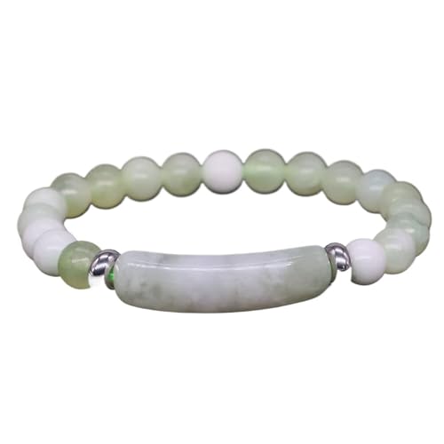 Natürliches Xiuyan-Jade-Armband Für Damen – Rechteckiges,Rundes Perlen-Elastisches Armband,Kristallstein-Stretch-Edelstein-Armband,Elastisches Armband,Kristall-Armband Für Damen Und Herren,Grün,E von UOMSKTY