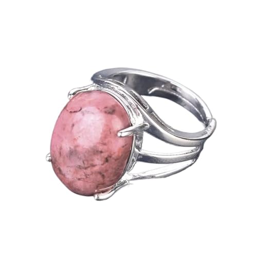 Natural Line Rhodonit-Öffnungsringe Für Damen – Vier-Zinken-Inlay,Handgefertigter,Verstellbarer,Ovaler Perlen-Edelstein-Fingerring,Boho-Charm,Rosafarbener Edelstein-Ewigkeitsring Für Damen,Rosa,Ve von UOMSKTY