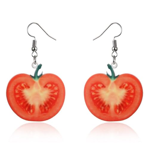 Niedliche Acryl-Tomaten-Ohrhänger Für Damen – Modischer Langer Ohrhänger Mit Zartem Cartoon-Frucht-Anhänger, Ohrbügel, Charm-Trend, Schmuck, Originelle Accessoires, Geschenk Für Mädchen, Wie von UOMSKTY