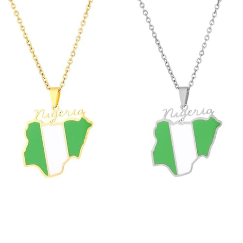 Nigeria-Karte-Flagge-Anhänger-Halskette – Charm-Mode-Halskette Mit Nigerianischen Landkarten Mit Kette,Trendiger Patriotischer Schmuck Für Damen Und Herren,Party-Geschenk,Weiß,45 Cm Oder 17,7 Zoll von UOMSKTY