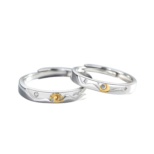 Offene Ringe Aus Glänzendem Zirkon S925 Für Paare - Modischer, Verstellbarer Ring Mit Sonne Und Mond, Wellen, Jahrestag, Eheringe, Charme, Ewigkeit, Versprechen, Schmuck, Accessoires, Männer Und F von UOMSKTY