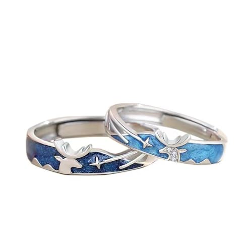 Offene Ringe Für Paare Mit Farbverlauf, Blauer Emaille – Modischer Elch-Meteor-Verstellbarer Ring, Jahrestag, Eheringe, Charm-Trend, Versprechensring, Schmuck, Accessoires, Männer Und Frauen, Gesc von UOMSKTY