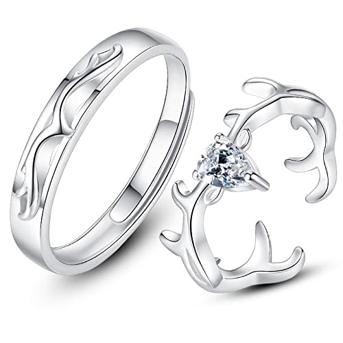 Offene Ringe Für Paare Mit Glänzendem Zirkon – Verstellbarer Ring Mit Modischem Geweih Und Hirsch, Jahrestag, Eheringe, Charm, Neuheit, Ewigkeitsversprechen, Schmuck, Accessoires, Männer Und Frau von UOMSKTY