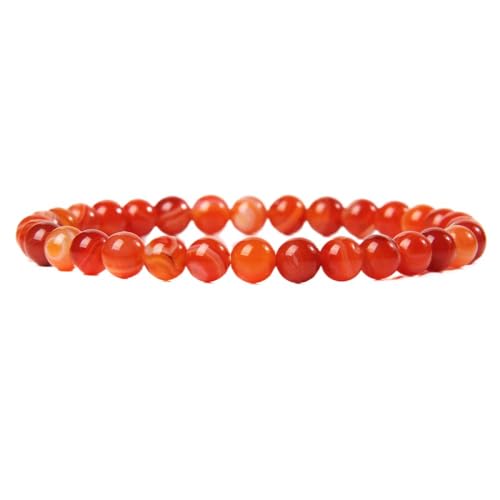 Orange Gestreiftes Achat-Perlen-Stretch-Armband – 6 Mm Naturstein-Rundperlen-Armreif, Vintage-Edelstein-Armband, Charm-Schmuck, Neuheit, Trend-Accessoires, Männer Und Frauen, Geschenk, Orange, 19 Cm von UOMSKTY