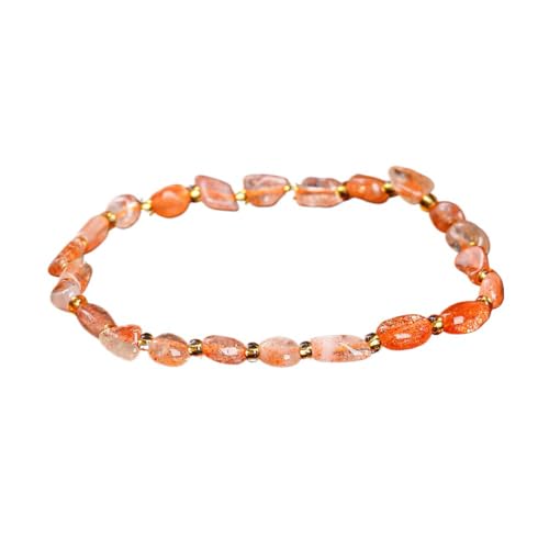 Orangefarbenes Armband Mit Unregelmäßigen Sonnenstein-Kiesperlen – Armreifen Mit Natursteinperlen, Klassischer Charm-Schmuck, Dehnbare Edelsteinarmbänder Für Damen Und Herren, Accessoires, Kreat von UOMSKTY