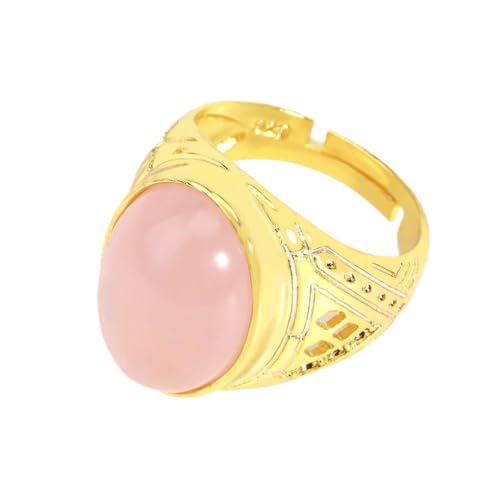 Ovale Verstellbare Ringe Aus Rosenquarz Für Männer – Klassische Öffnungsringe Aus Hohl Geschnitzten Rosa Natursteinen,Einfacher Schmuck,Meditations-Hochzeitsgeschenke Für Unisex,Rosa,Verstellbar von UOMSKTY