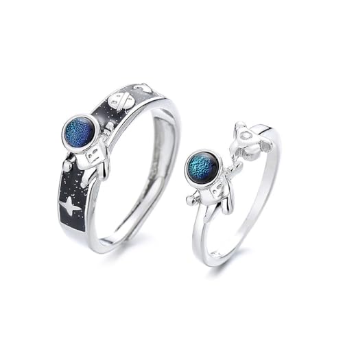 Passende Ringe Für Modische Astronauten-Paare – Trendiger, Blau Glasierter, Verstellbarer Ring, Schmuck, Sternenhimmel, Offener Ring, Charme, Exquisiter Versprechensring, Eheringe Für Männer Und von UOMSKTY