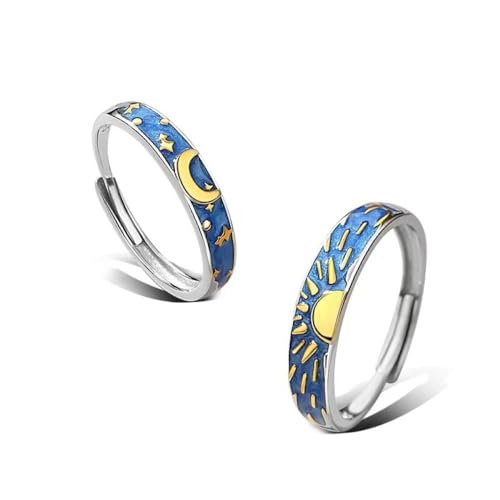 Passende Ringe Für Modische Paare – Trendiger, Verstellbarer Ring Mit Sonne, Mond Und Sternen, Schmuck, Offener Ring Aus Blauer Emaille, Charme, Exquisiter Versprechensring, Eheringe Für Verliebte von UOMSKTY