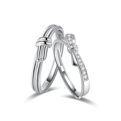 Passende Ringe Für Modische Paare – Trendiger Verstellbarer Ring Mit Seilknoten Und Schleife, Schmuck, Geometrischer Offener Ring Mit Zirkon, Charme, Exquisite Eheringe Für Männer Und Frauen, Ein von UOMSKTY