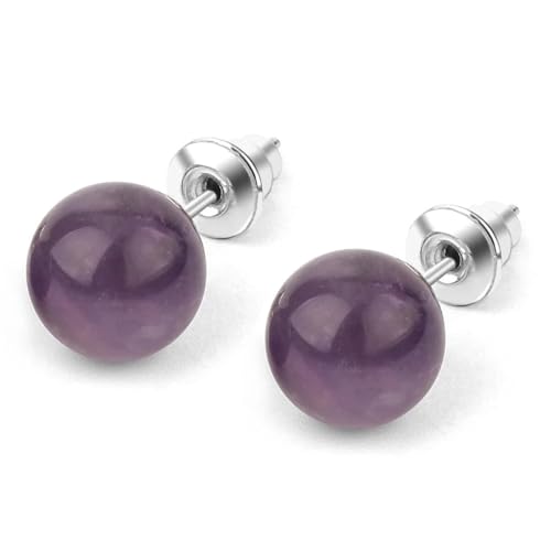 Retro-Amethyst-Ohrstecker – Modische,Personalisierte Runde Kugel-Lila-Ohrringe,Damenschmuck,Natürlicher Amethyst-Schmuck,Geschenke,Lila von UOMSKTY