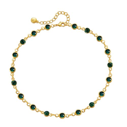 Retro-Fußkettchen Mit Rundem Smaragd Für Damen – Luxuriöse, Ethnische, Geometrische Fußkettchen, Verstellbare Barfuß-Fußkette, Charm-Sommer-/Strandschmuck, Neuartiges Trend-Accessoire, Gelb, V von UOMSKTY