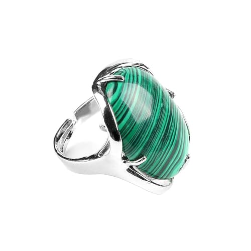 Ring Aus Natürlichem Malachit Für Damen – Modischer Charme,Runder Reiki-Kristall,Böhmischer Natursteinring,Verstellbarer Grüner Schmuck,Meditationsgeschenke Für Damen Und Herren,Grün,Verstellbar von UOMSKTY