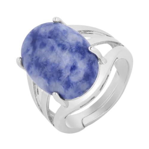 Ringe Mit Natürlichen Weißen Punkten Und Blauen Punkten Für Damen Und Herren – Eierform,Klassisch,Handgefertigt,Fingerringe Mit Vier Zinken Und Intarsien Aus Blauem Stein,Größenverstellbarer Rei von UOMSKTY